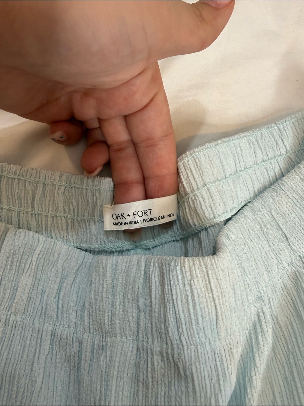 Oak + Fort Light Blue Crinkle Wide Leg Pants Semi Sheer - Picture 11 of 12